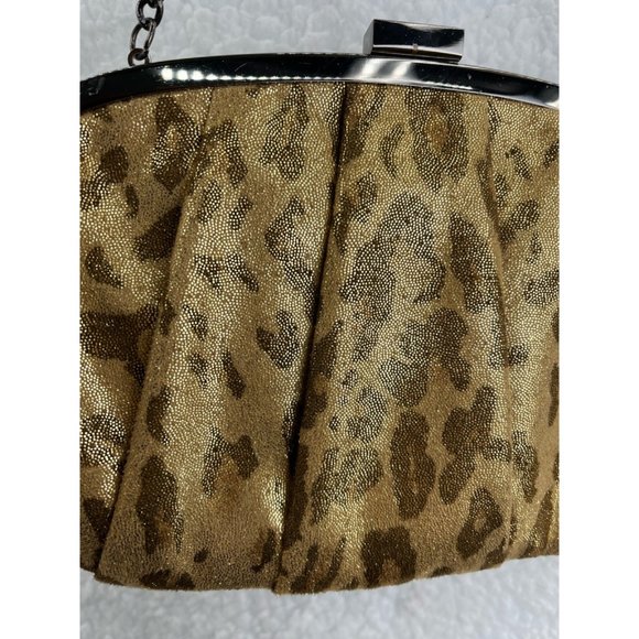 Kate Landry Womens Hand Bag Gold Brown Leopard Print Chain Clasp S - Picture 8 of 11